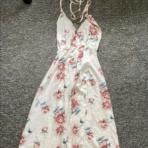 Floral White and Pink Maxi Dress